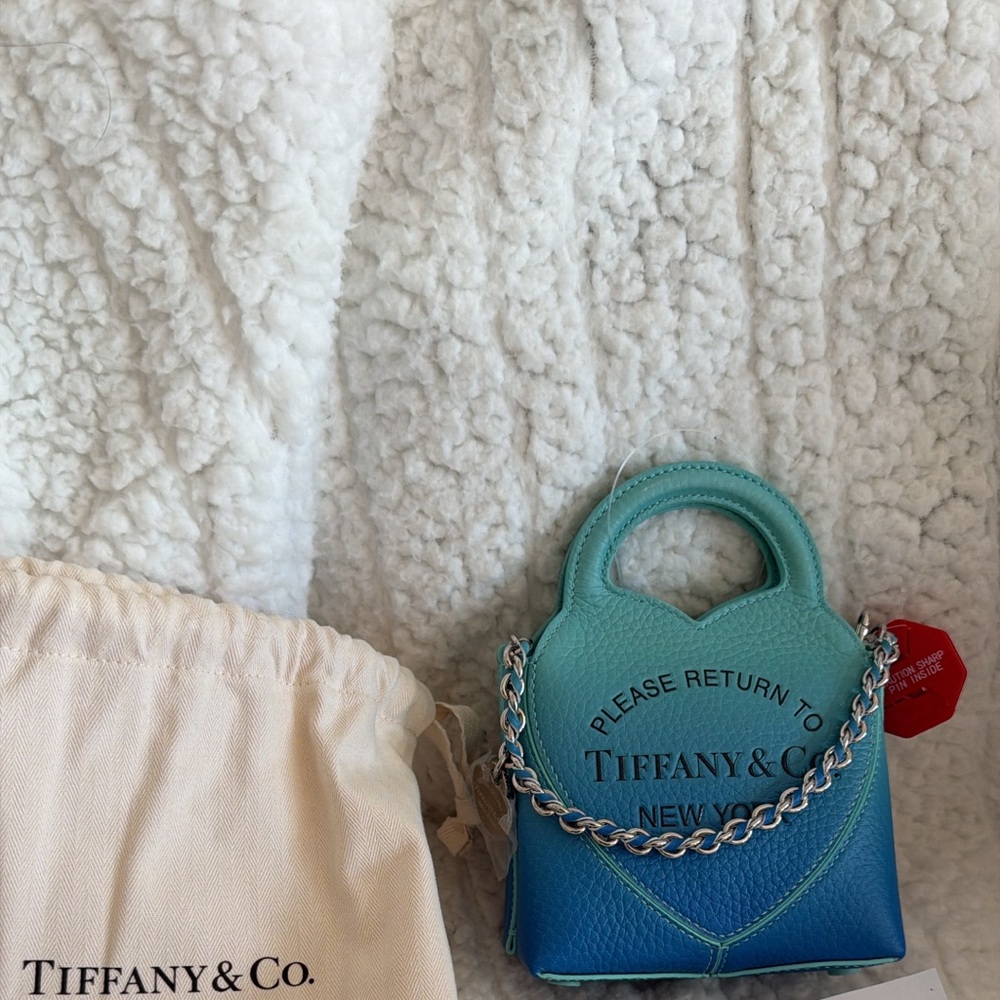 Tiffany & Co. Blue Gradient Leather Mini Bag Charm with Silver Chain